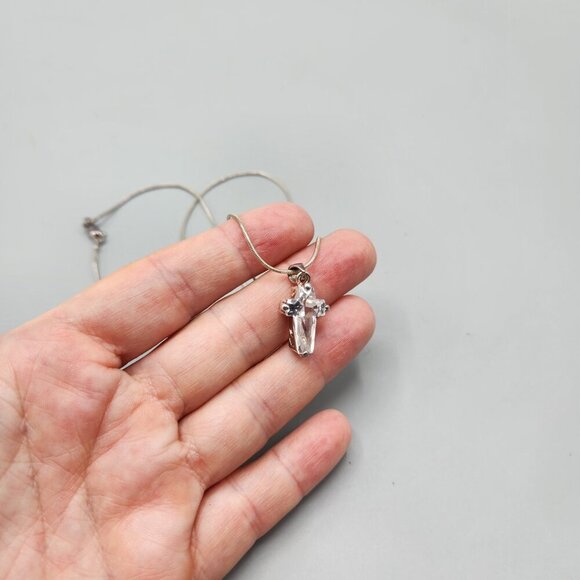 Sterling Silver Chain w/ Crystal Cross Pendant - Picture 4 of 15